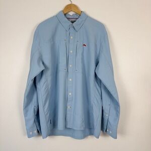 Simms Fishing Products‎ Insect Shield Shirt Men's L Blue Long Sleeve Embroidered